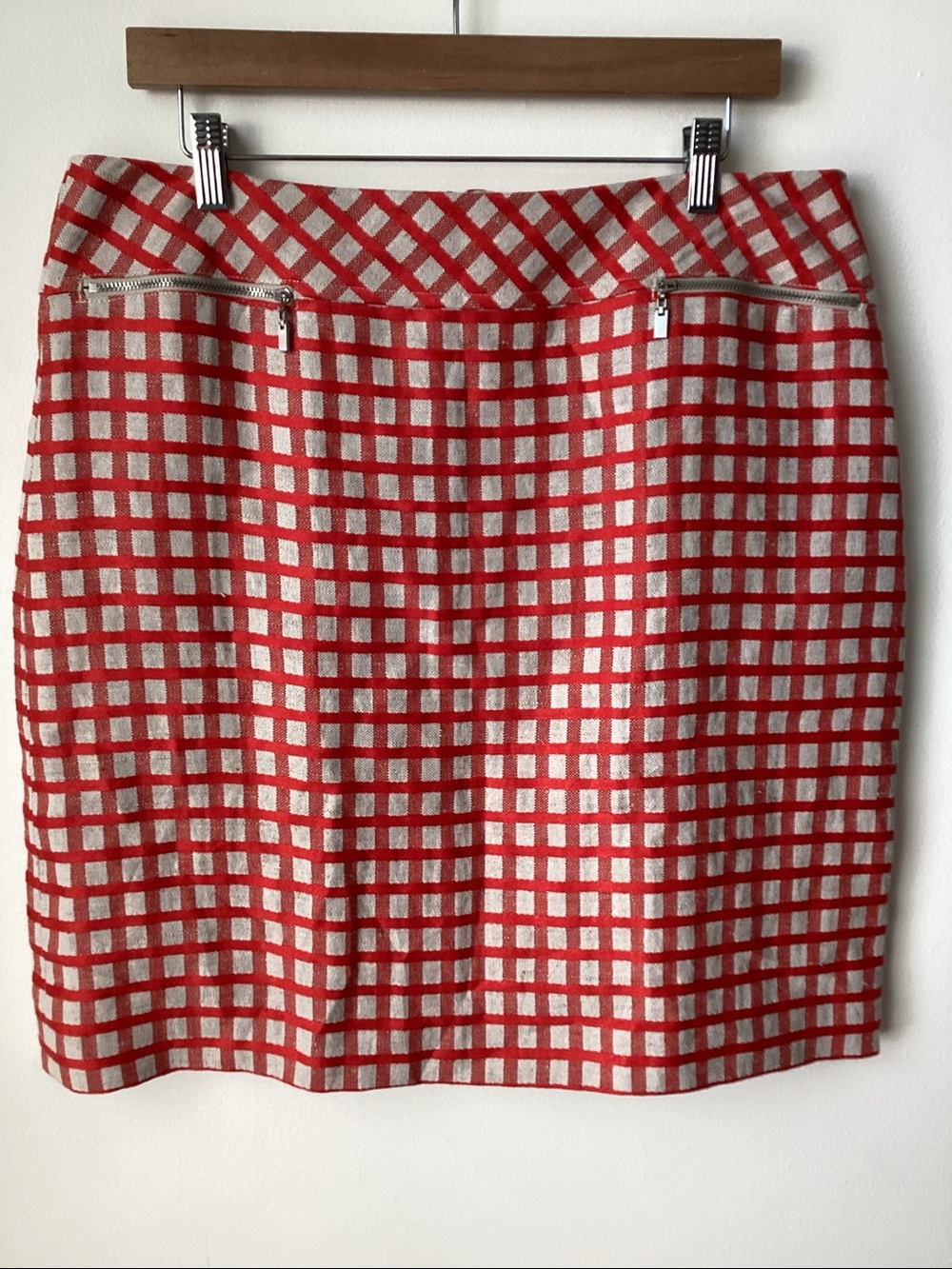 Worth NY Flax & Sizzling Red Check Linen Skirt Size 12